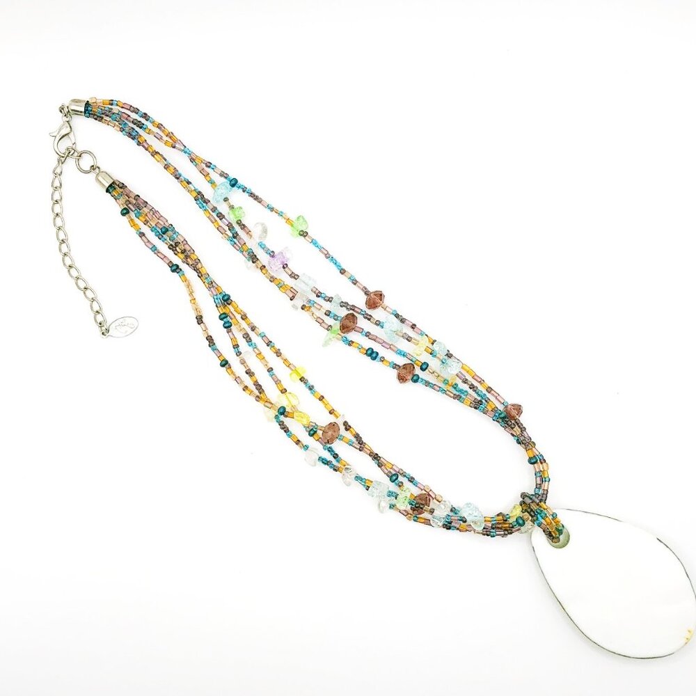 CJ Signed Multistrand Art Glass Necklace – Teardrop Pendant – Boho Statement - Picture 10 of 11